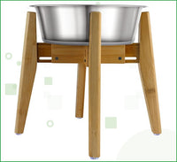 Dog Bowl Stand (12-inch High) - Ideal for Large Breeds - Adjustable Sideways, Slanted Feet - Elevates, Raises Pet Food Feeders, Water Dishes, Fountains, Dispensers - Bamboo Stand Only