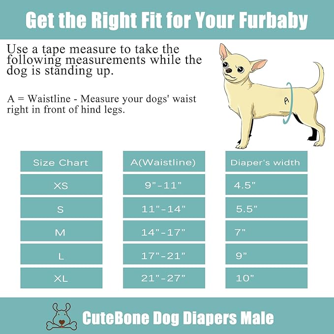 CuteBone Belly Band for Dogs Male Reusable Diapers Washable Wrap DM35XS