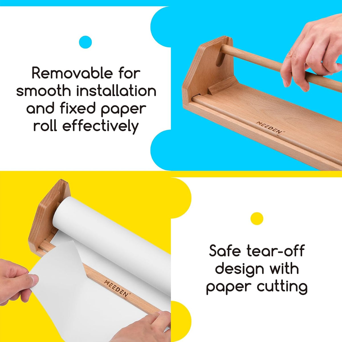 MEEDEN wooden paper roll dispenser and tabletop kids easel with a roll of white drawing paper - view 3