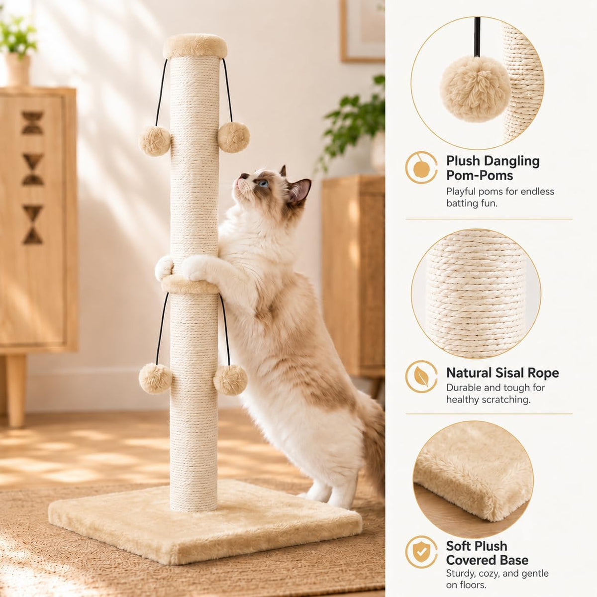 Dimaka 29in Cat Scratching Post - Light Brown / 34 inches for Large Cats - image 3