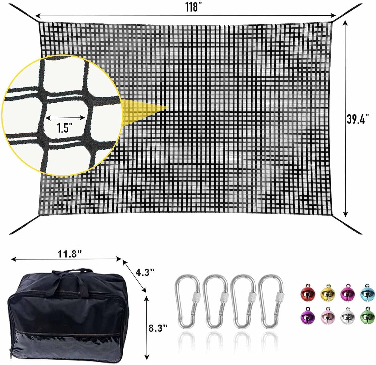 Climbing Net for Kids - 9.9FT x 9.9FT Double Layers Heavy Duty Playground Safety Net, Climbing - Black / 3.3' x 9.9' - image 4