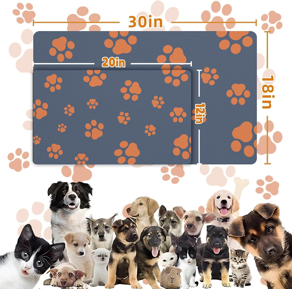 18"×30" Dog Food Mat-Absorbent Dog Mat for Food and Water - Blue / 12"L x 20"W - image 4