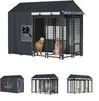Outdoor Dog Kennel Cover, 8.1'Dx4.1'Wx6H, Full Coverage Black – Essentials for Dogs - Black / 8'D x 4'W x 6'H