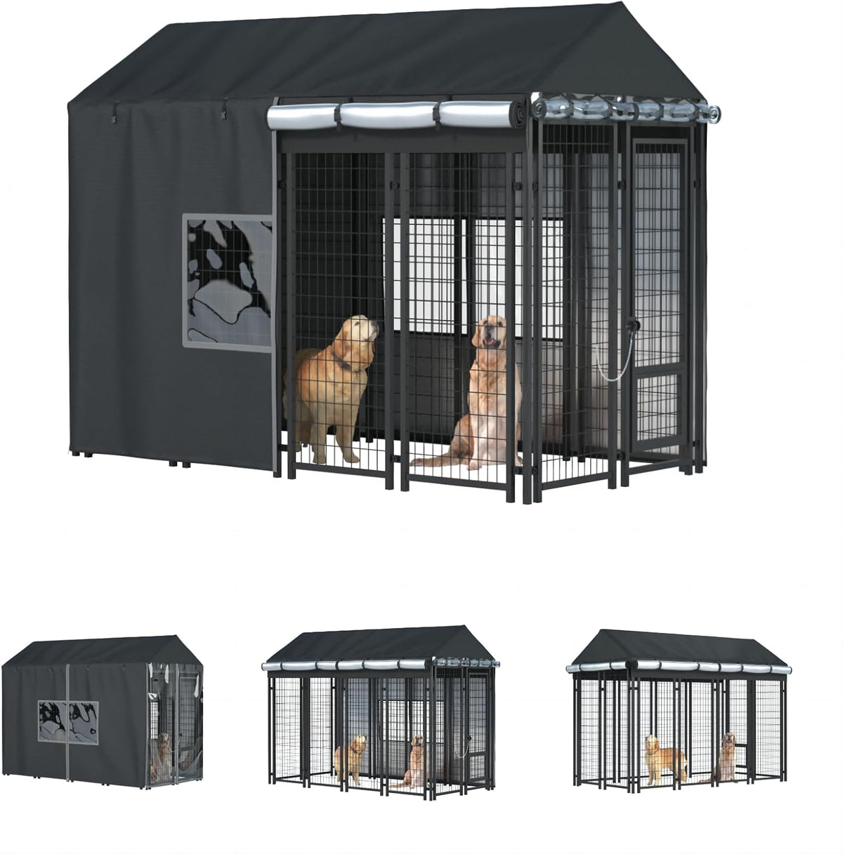 Outdoor Dog Kennel Cover, 8.1'Dx4.1'Wx6H, Full Coverage Black – Essentials for Dogs - Black / 8'D x 4'W x 6'H