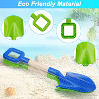 Dilabnba two 16 inch beach sand shovels with wooden handles and blue and green blades - view 7