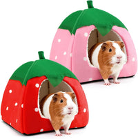 Guinea Pig Hideout Bed, Dwarf Rabbit House Cave – Daily Care for Small Pets - Red & Pink