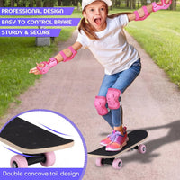 Honoson kids skateboard set with dinosaur print maple deck and black knee pads, elbow pads and wrist - view 12