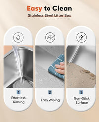 Stainless Steel Litter Box with Lid, 23.5" L x 15.8" W x 10.5" H, Large Metal Cat Box for Big Cats, High Sided Kitty Litter Box with Scoop & Pee Pads, Non-Sticky, Anti-Leakage, Easy to Clean (Black)