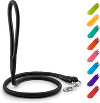 WAUDOG Rolled Leather Dog Leash 4Ft * 0.3 in for Small Medium - Black / 4Ft * 0.5 in