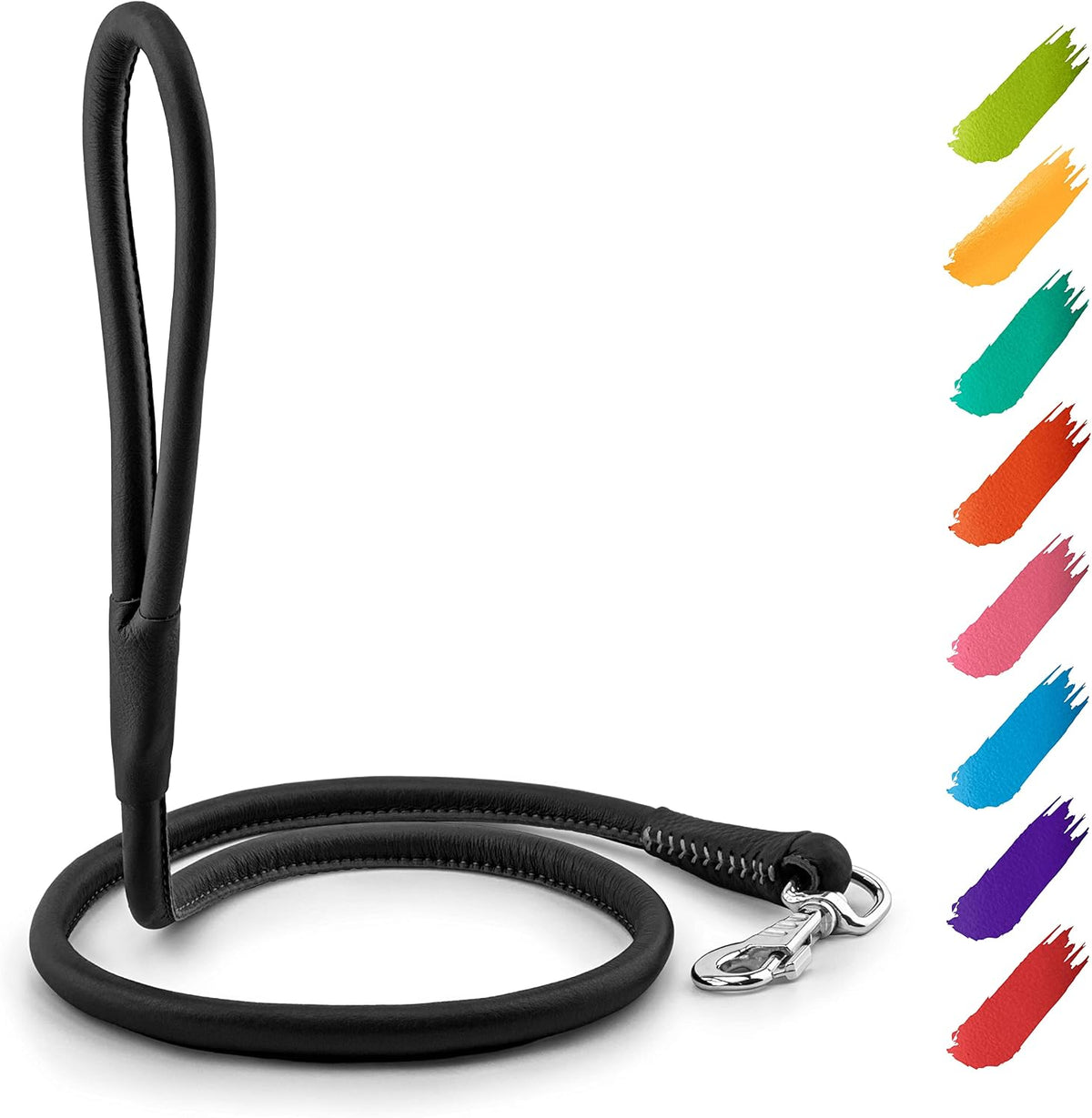 WAUDOG Rolled Leather Dog Leash 4Ft * 0.3 in for Small Medium - Black / 4Ft * 0.5 in
