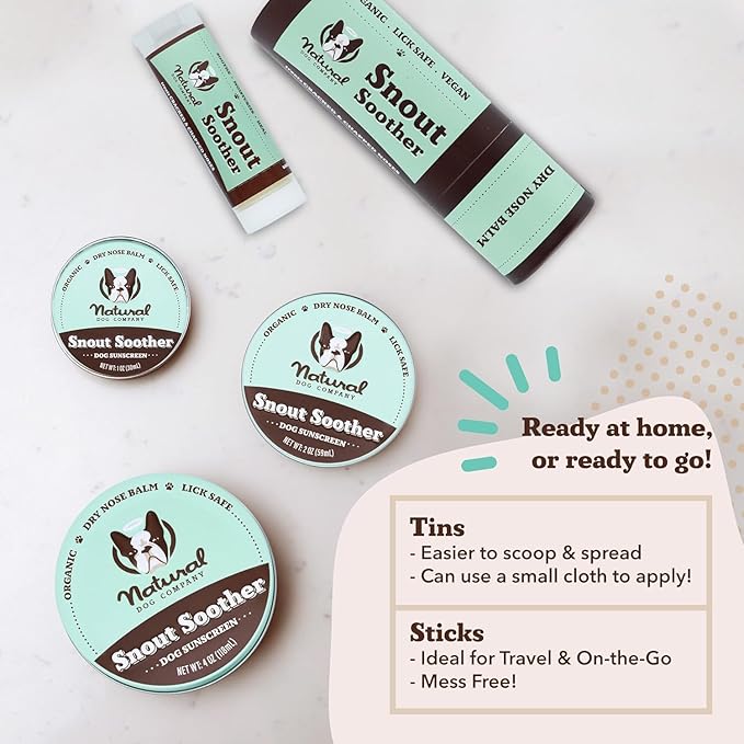 Natural Dog Company Snout Soother Balm Bundle, with 4 Travel Sticks (0.15 oz Each), Wax for Dry, Cracked Noses, Heals & Moisturizes with Shea Butter & Coconut Oil, Lick-Safe Nose Butter, Made in USA