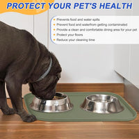 Silicone Pet Feeding Mat with Raised Edge for Food and Water, Dog Bowl Mats, Cat Bowls Placemat with High Lip for Floor Waterproof, Rubber Tray for Cats and Dogs 22 x 14 x0.8 Light Olive Green