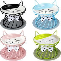 Set of 4 Elevated Ceramic Cat Bowls, Assorted Colors – Essentials for Cats - Black+Blue+Pink+Green