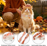 ARING PET 2 Pack Cat Collar-Cute Cotton Cat Collar Breakaway - Fall White & Orange - image 2