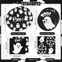 yunhuatdm 180 piece cute ghost Halloween plates and napkins set, black and white - view 38