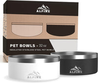 Alpine Set of 2 Stainless Steel Dog Bowls, Non Slip - 32 oz / Black/White