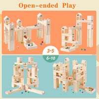 Migargle wooden marble run for kids, 80 piece pine track maze with glass marbles - view 8