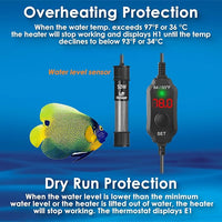 Super Compact 50W Fish Tank Heater, Submersible Aquarium Heater with LED Digital Display Thermostat, Adjustable Fish Heater for 5-10 Gallon Tanks