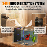 Betta Fish Tank 1 Gal, Acrylic Nano Aquarium Kit Black – Essentials for Fish - Black - image 4