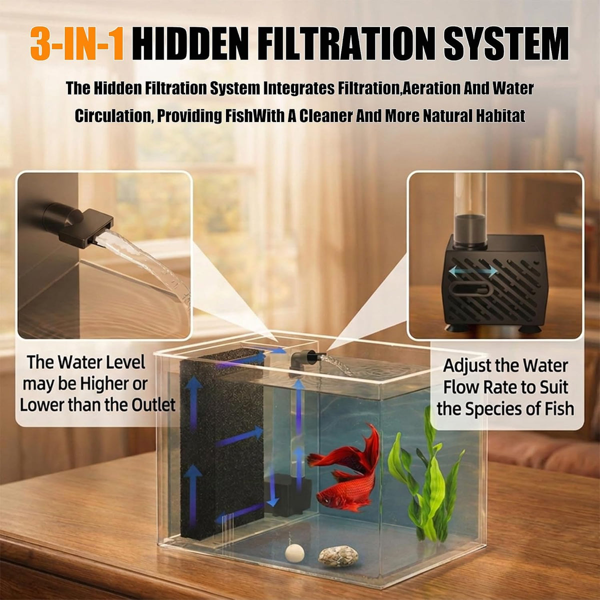 Betta Fish Tank 1 Gal, Acrylic Nano Aquarium Kit Black – Essentials for Fish - Black - image 4