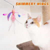 JXFUKAL Cat Feather Toy Refills, 4Pcs Simulation Butterfly Dragonfly Glitter Piece Feather Cat Lures Wand Attachment Replacement for Kitty Kitten Indoor Cats Accessories
