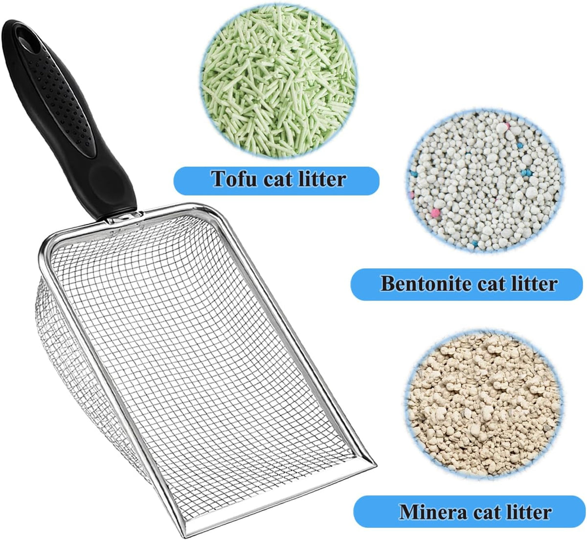 Cat Litter Scoop, Stainless Steel Cats Sturdy Mesh Scooper Kitty Metal Scooper Long Handle Scooper - 3.8mm Cat Litter Scoop - image 2