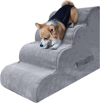 PAWSCART Dog Stairs for Small Dogs and Cats, 4-Step Dog Steps for Bed, 19.6" H Pet Stairs for High Bed, Pet Ramp for Couch, Sofa, Non-Slip Surface Removable Washable Cover, LightGrey