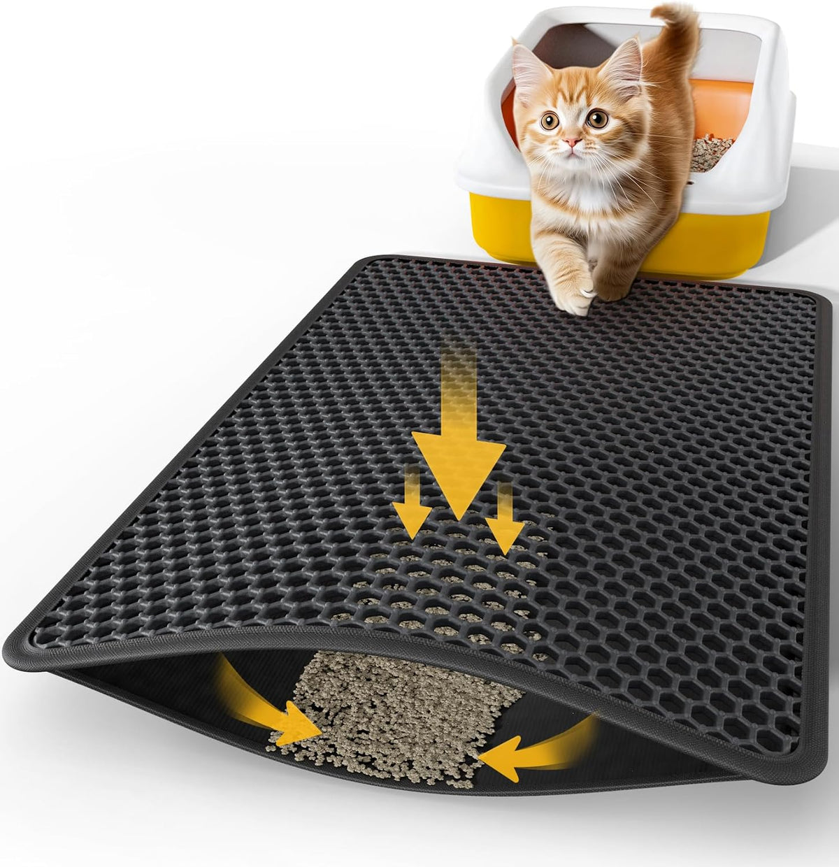 Powools Ultra-Large Cat Litter Mat, 27'' x 19", Double-Layer - 27'' x 19'' - 1 Pack / Black