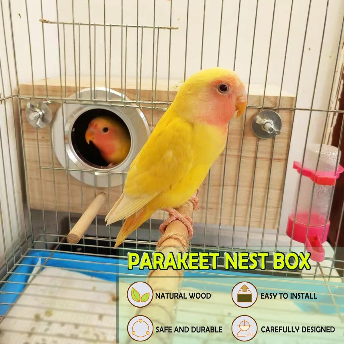 Parakeet Nesting Box, Wood Bird Nest House for Cage - S-7.87 x 4.72 x 4.72in - image 2