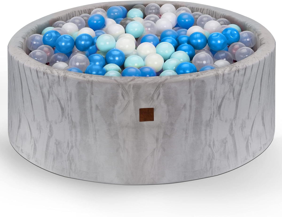 Fulton and Ivy gray velvet memory foam ball pit for babies and toddlers
