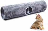 Luxurious Cat Tunnel,43" Straight Cat Tunnel Toys with Balls for Indoor,Collapsible Peekaboo Cave - Gray Stripe