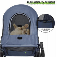 Magshion Pet Stroller for Medium Dogs w/Adjustable Handle, 3-Wheel Dog Cat Wagon w/Dual Entry, Rear Storage, Breathable Mesh, One-Foot Brake, Ideal for Large Pets up to 55 lbs, Navy Blue