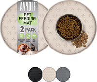 Pet Feeding Mat, Waterproof Anti-Slip Placemats for Dog Cat Bowl Silicone Pet Food Mat, Raised Edge - 2 Beige / 10.9"L x 10.9"W