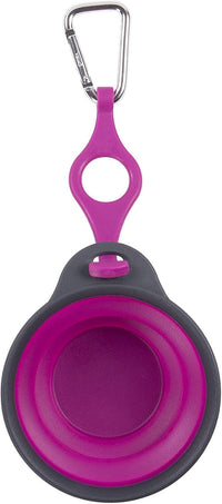 Dexas Pets Collapsible Travel Cup, Small/1 Cup Capacity - 1 Cup Capacity with Bottle Holder/Carabiner / Fuchsia