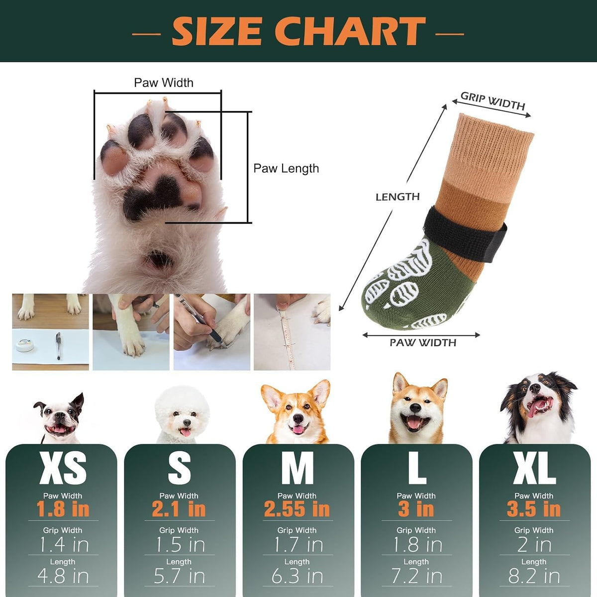 Anti Slip Dog Socks to Prevent Licking Paws with Grippers Black – Essentials for Dogs - Khaki Green / Large - image 2