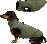 Winter Dog Vest Coat with Harness Built in – Essentials for Dogs - #1 Olive-Matte / L(Chest 20.5")-Dachshund