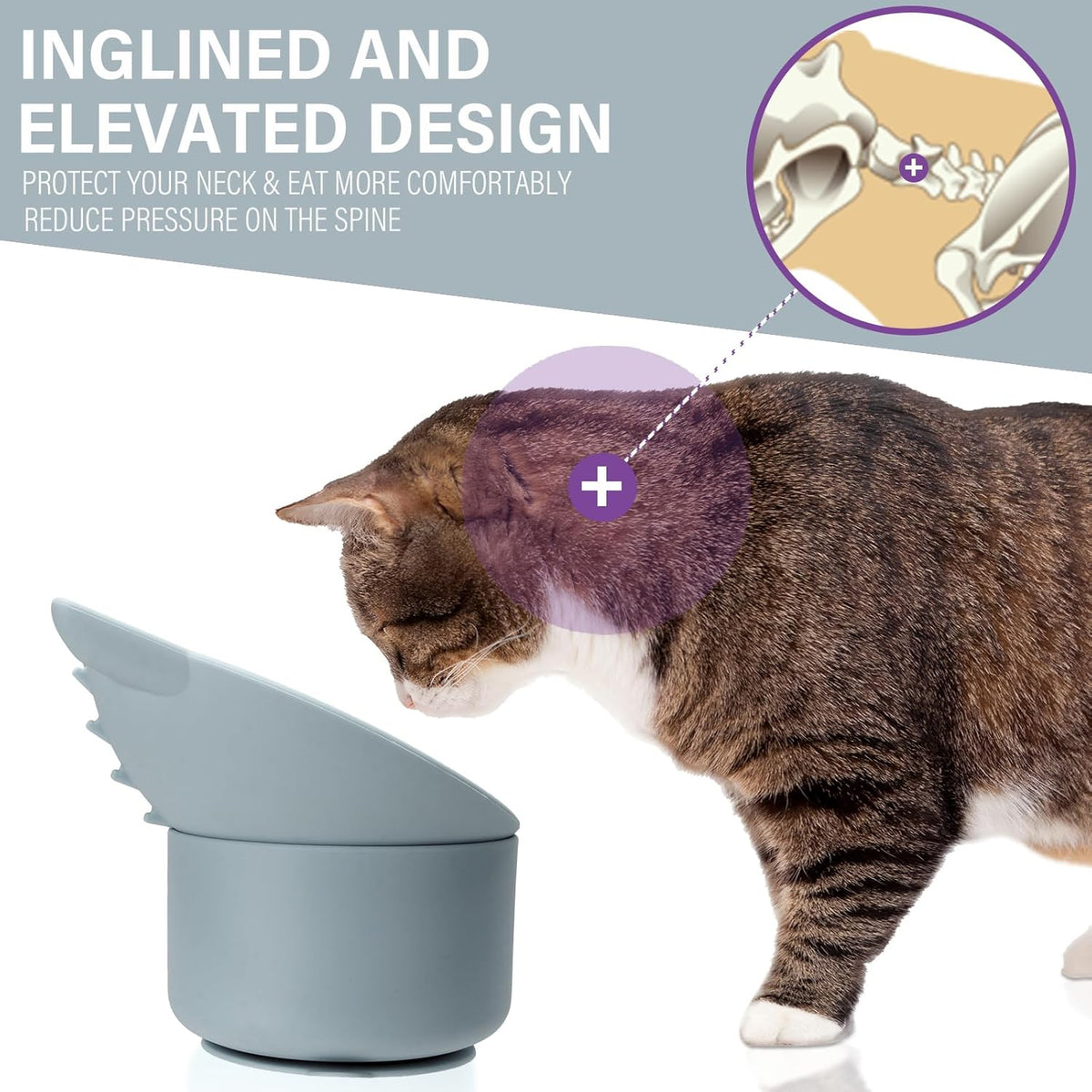 Silicone Cat Slow Feeder, Elevated Slow Feeder Bowl Tilt Design - Gray - image 3