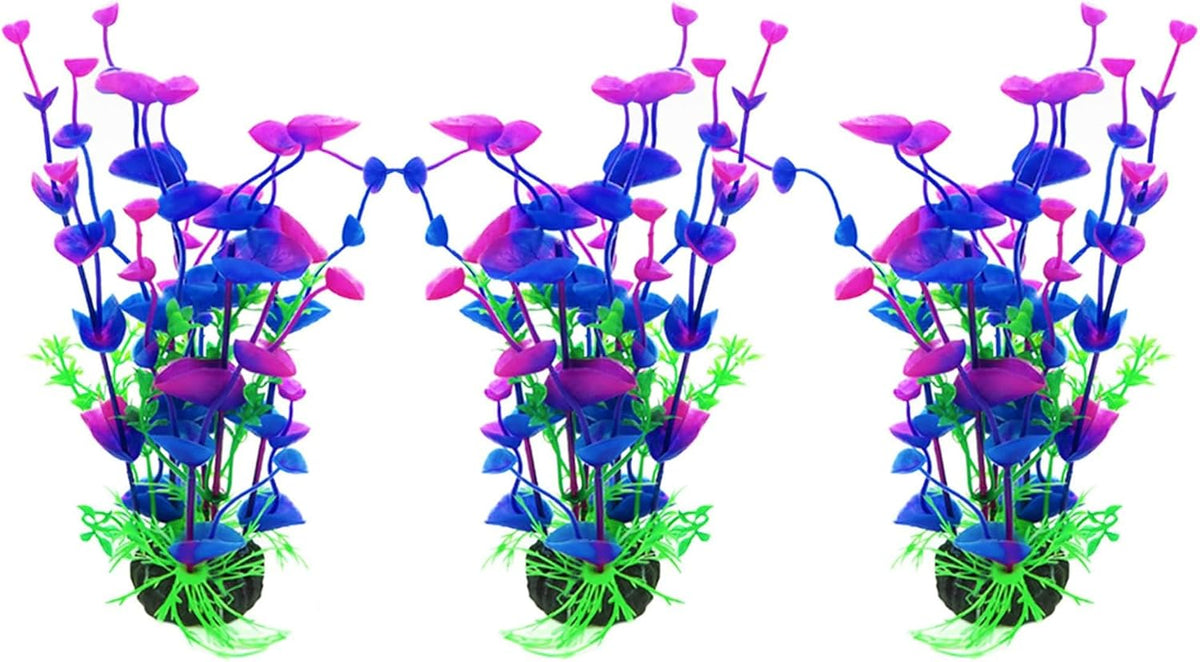 SunGrow Plastic Aquarium Plant Set, Resin Aquarium Decor - Purple Blue Mixed / 3 pcs