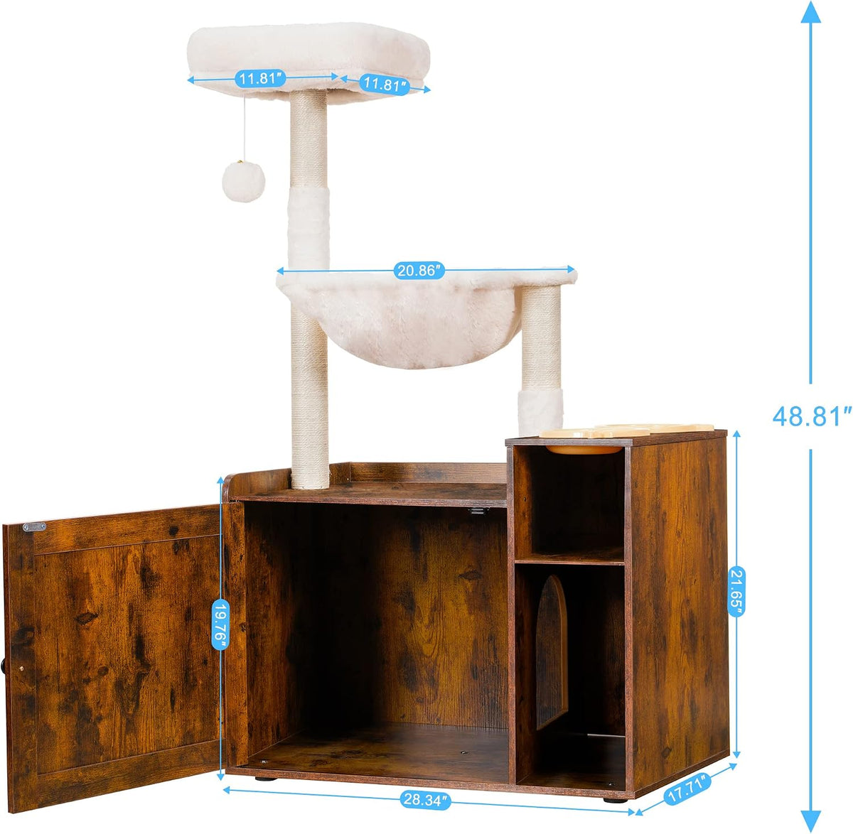 Hey-brother Cat Tree Tower - L (28.3"×17.7"×48.0") / Rustic Brown - image 3