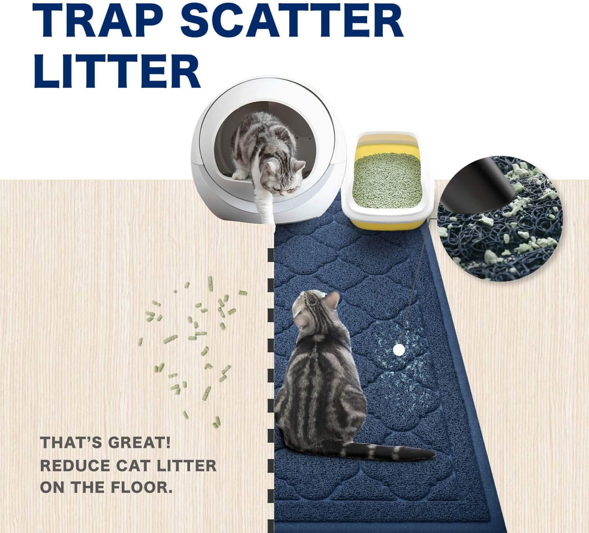 Cat Litter Box Mat, Kitty Premium PVC Pad, Durable Trapping Rug - #09 Midnight Blue / Medallion/47 x 36 Inch - image 2