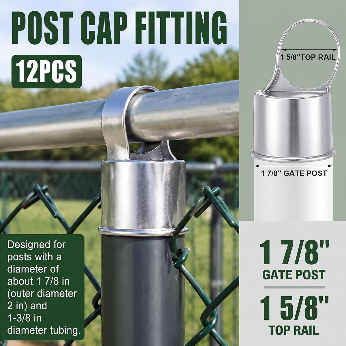 Therwen 12 pack aluminum chain link fence ring caps for 2-3/8 inch posts - view 13