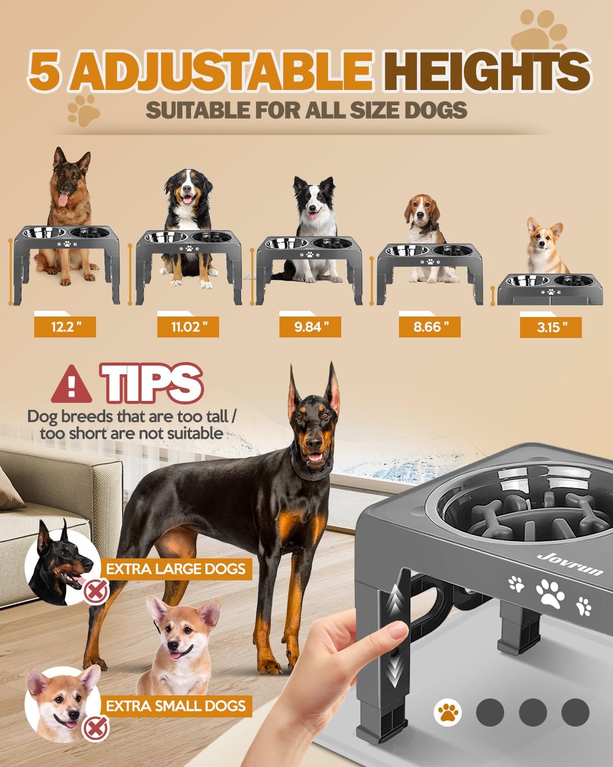 Elevated Dog Bowls for Medium Large Size Dogs - Grey / Medium Large with Mat / 1 Basic&1Slow Bowl - image 2