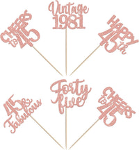 Rose gold glitter vintage 1946 cupcake toppers for an 80th birthday - view 33