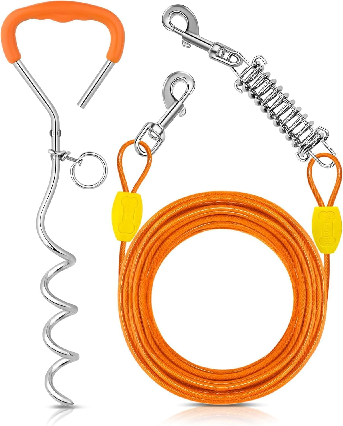 Petbobi Dog Tie Out Cable and Stake - 30 ft (120 lbs) / Orange