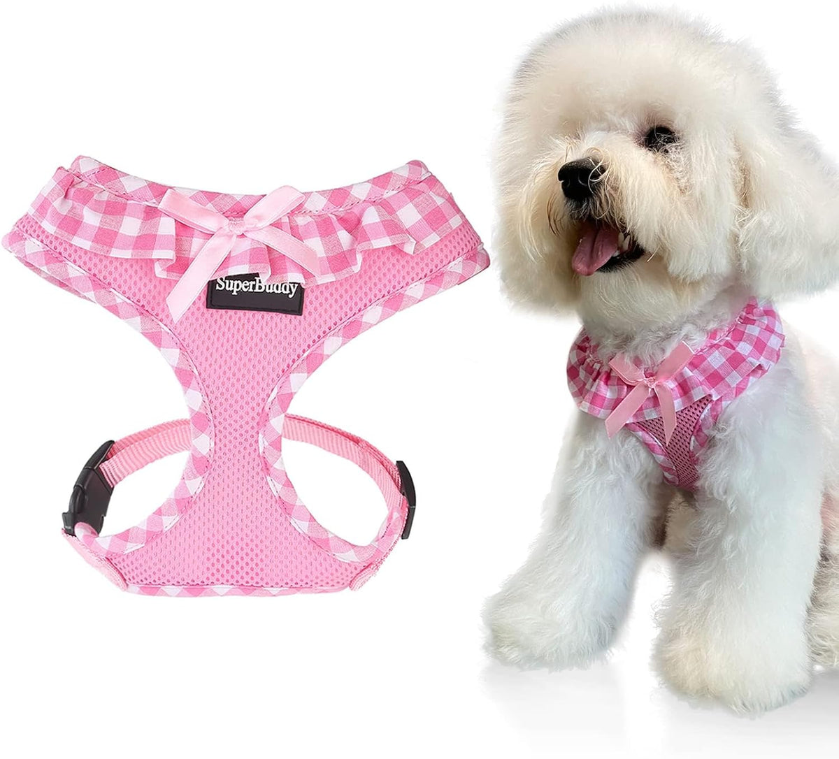 SuperBuddy Upgraded Soft Mesh Dog Harness - S (Neck Girth 11"; Chest Girth: 12"-16") / Adorable Pink