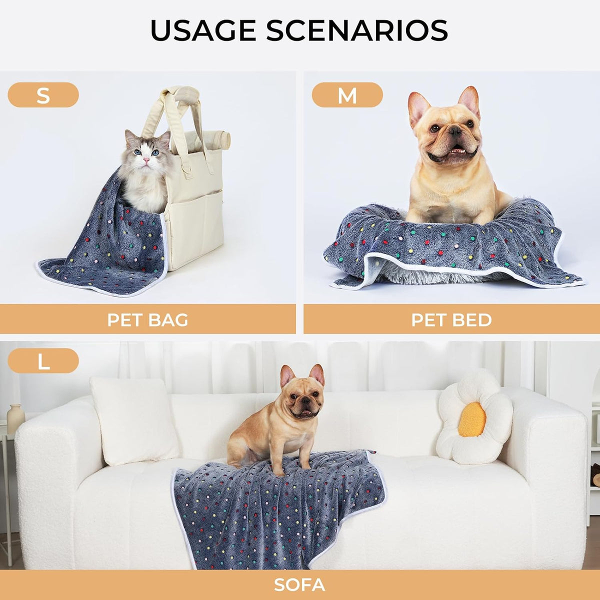 1 Pack 3 Blankets Super Soft Cute Dot Pattern Pet Blanket Flannel - Grey2 / 41x31 inch (Pack of 3) - image 2