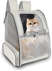 Cat Backpack Carrier,Pet Carrier Airline Approved for Small Dog Cat Puppy Kitten Bunny,Ventilated Mesh Design Animal Backpack for Hiking Camping Travel Bag (Creamy White)