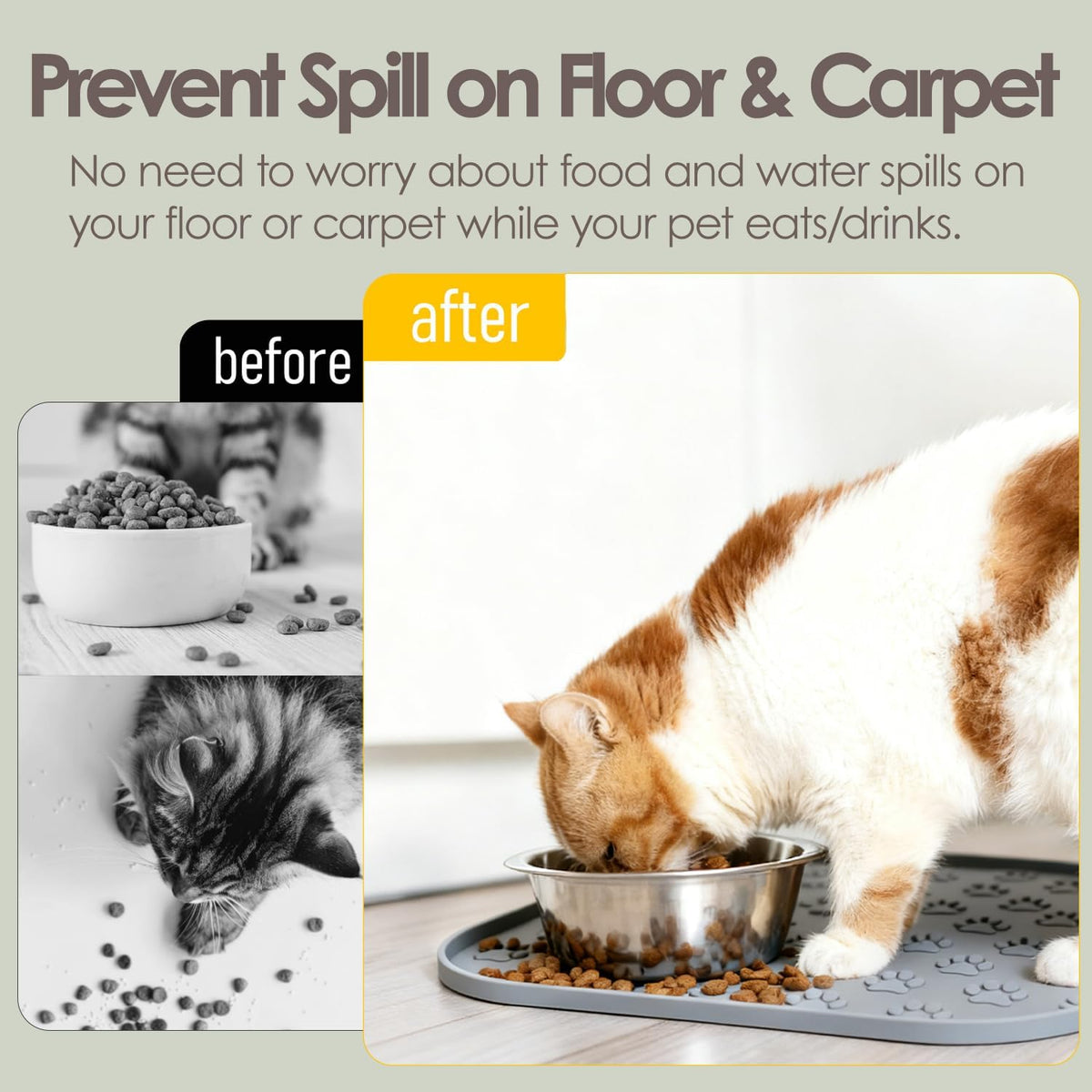Pet Feeding Mat, Waterproof Anti-Slip Placemats for Dog Cat Bowl Silicone Pet Food Mat, Raised Edge - Gray / 11"L x 11"W - image 2