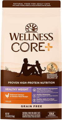 Wellness CORE+ Adult Dry Cat Food for Indoor & Outdoor Cats, Grain Free, Natural, Healthy Weight, Chicken and Chicken Meal (4.75 Pound Bag)