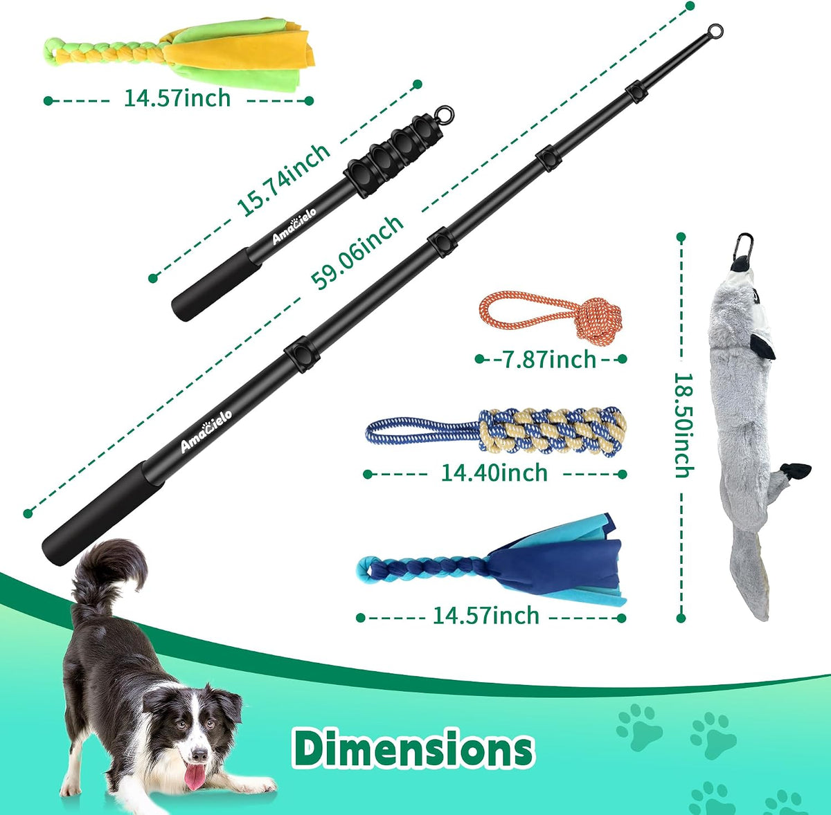 Flirt Pole for Dogs, Interactive Toys Tug-of-war for Pet - 4 switch-59.1Inch - image 2